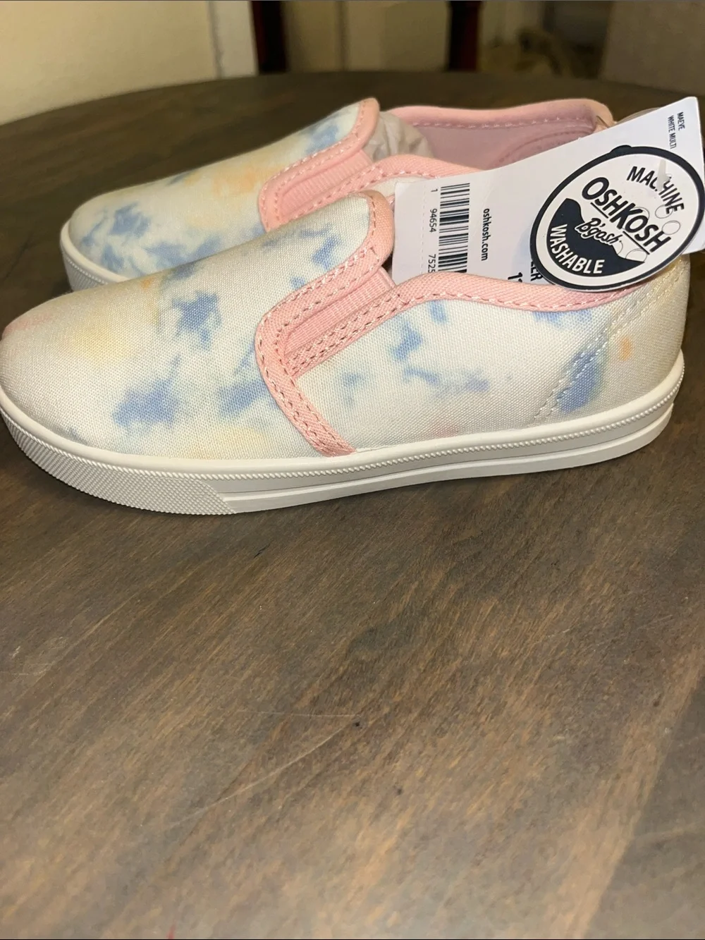 OshKosh B'gosh Pastel Tie-Dye Slip-On Sneakers in Pink Trim